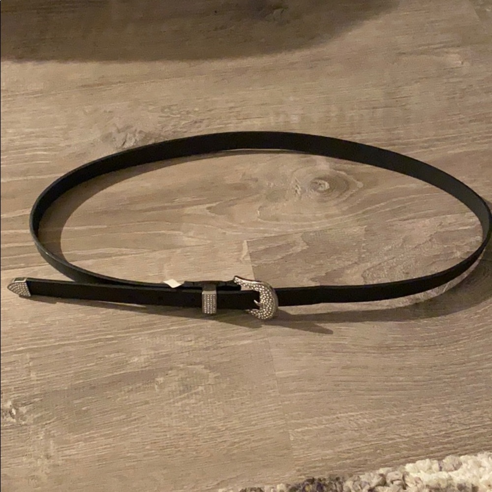 Skinny, black belt, with bling buckle